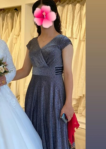 Gri V Yaka Uzun Abiye Elbise - Görsel 2