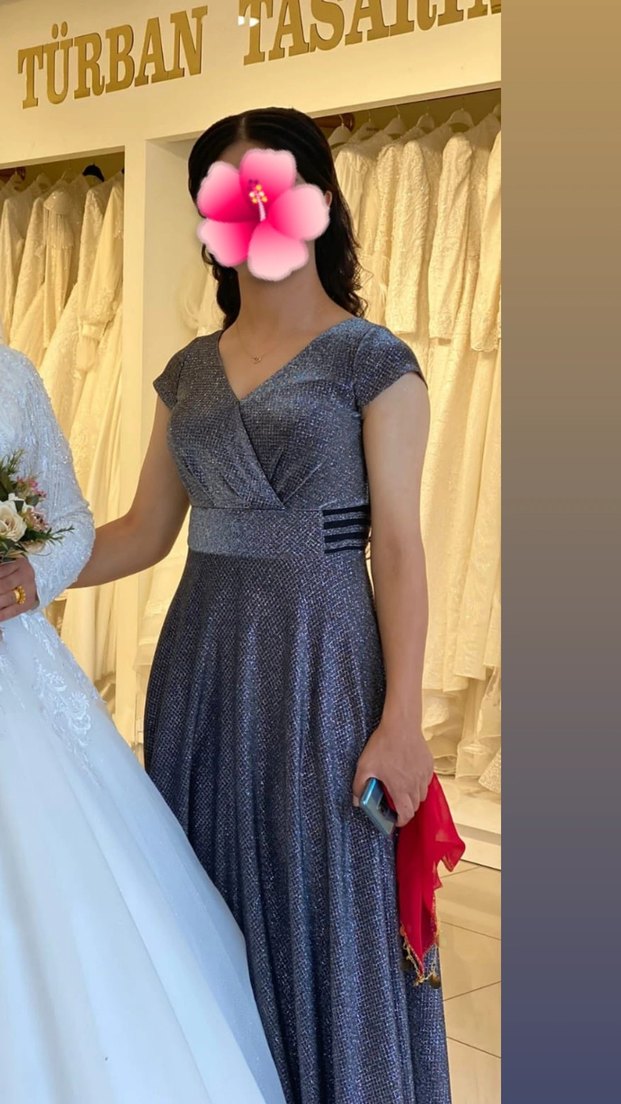Gri V Yaka Uzun Abiye Elbise - Görsel 2