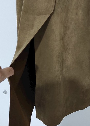 kahverengi Süet Uzun Kuşaklı Kadın Trençkot - Görsel 3