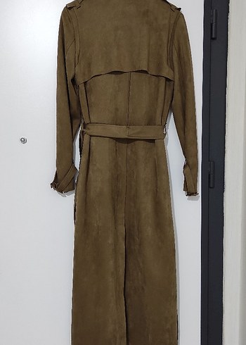 kahverengi Süet Uzun Kuşaklı Kadın Trençkot - Görsel 2