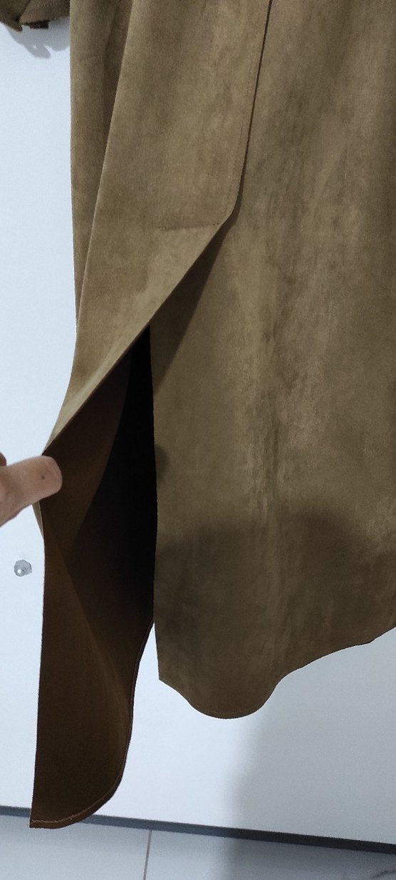 kahverengi Süet Uzun Kuşaklı Kadın Trençkot - Görsel 3