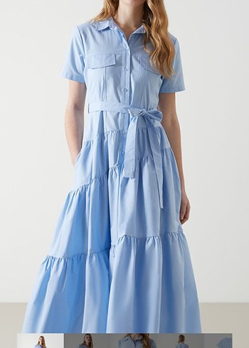 Mavi Pamuklu Uzun Elbise - Görsel 3