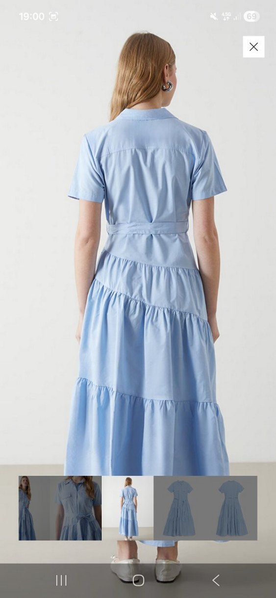 Mavi Pamuklu Uzun Elbise - Görsel 2