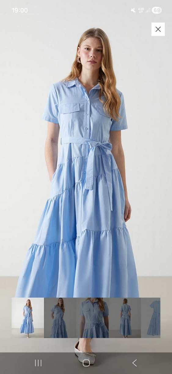 Mavi Pamuklu Uzun Elbise - Görsel 3