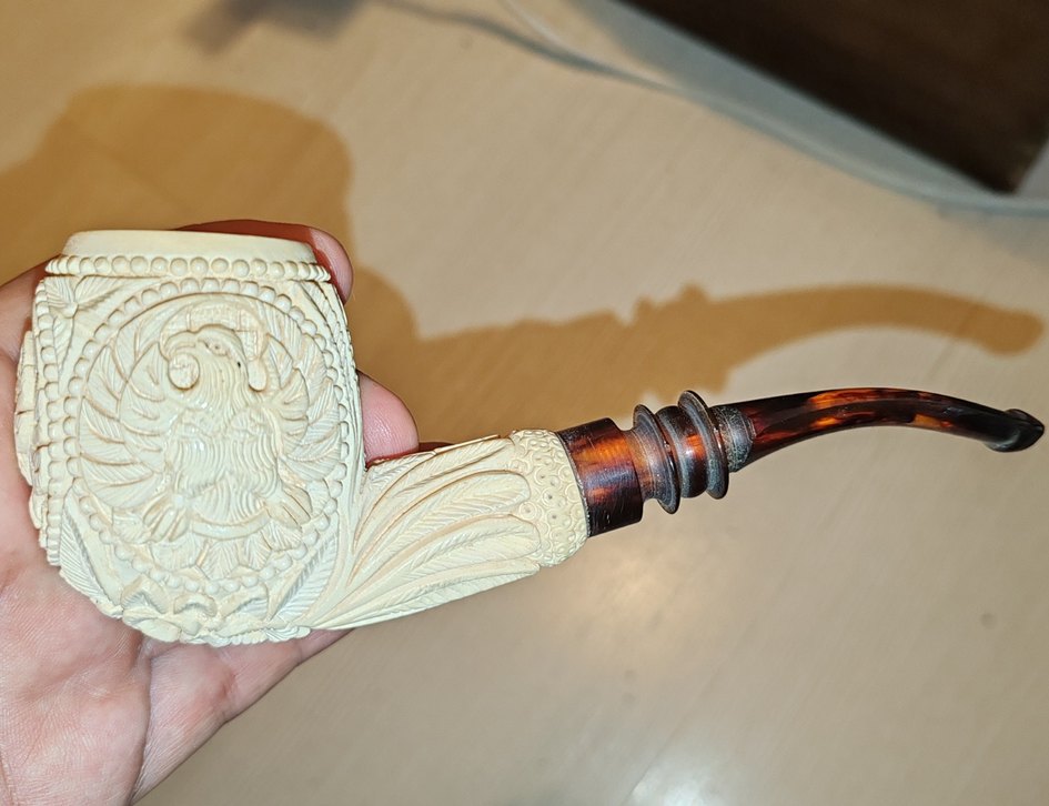 koleksiyonluk lületaşı gerçek kehribar  ağazlıklı pipo - Görsel 3