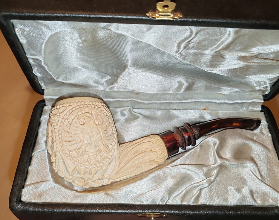 koleksiyonluk lületaşı gerçek kehribar  ağazlıklı pipo - Görsel 2