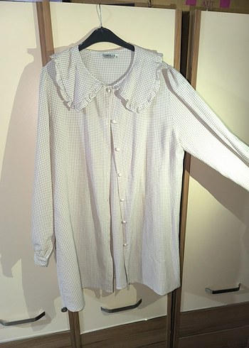 Düğmeli, uzun kollu, bol kesim kadın gömlek(defosuz) - Görsel 4