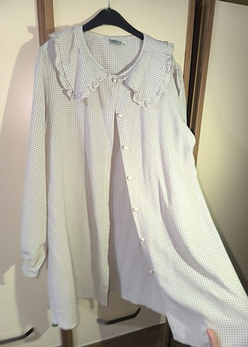 Düğmeli, uzun kollu, bol kesim kadın gömlek(defosuz) - Görsel 3