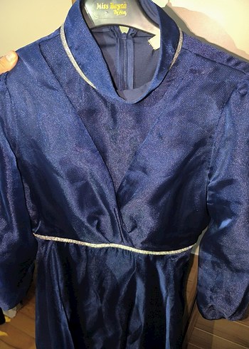 Vintage Lacivert Uzun Kollu Abiye Elbise(şal dahil) defosuz - Görsel 4