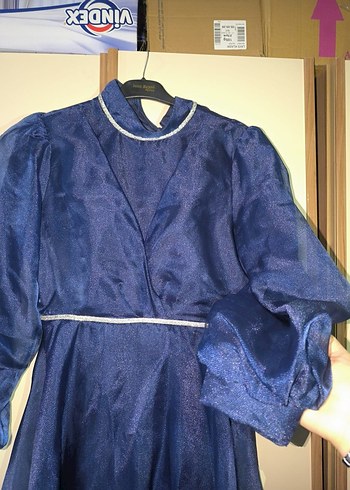 Vintage Lacivert Uzun Kollu Abiye Elbise(şal dahil) defosuz - Görsel 2