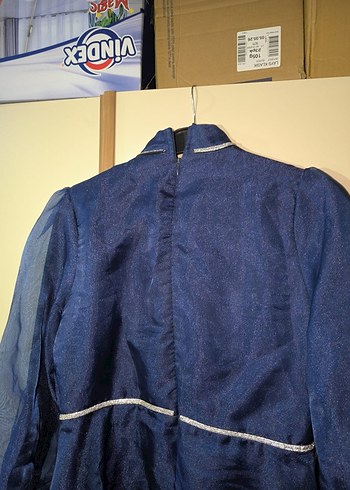 Vintage Lacivert Uzun Kollu Abiye Elbise(şal dahil) defosuz - Görsel 3