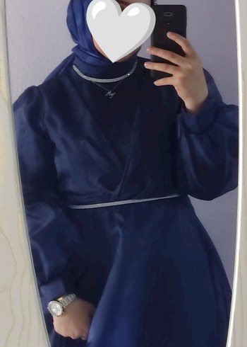 Vintage Lacivert Uzun Kollu Abiye Elbise(şal dahil) defosuz - Görsel 5