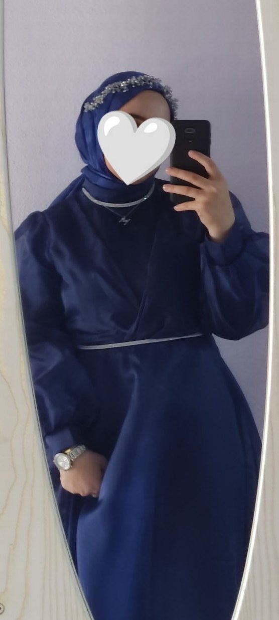 Vintage Lacivert Uzun Kollu Abiye Elbise(şal dahil) defosuz - Görsel 5