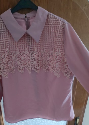 Dantel Detaylı Pembe Uzun Kollu Kadın Gömlek - Görsel 3