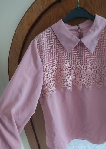Dantel Detaylı Pembe Uzun Kollu Kadın Gömlek - Görsel 2