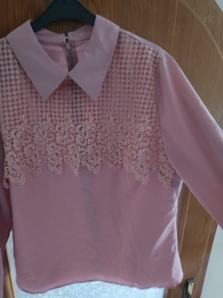 Dantel Detaylı Pembe Uzun Kollu Kadın Gömlek - Görsel 3