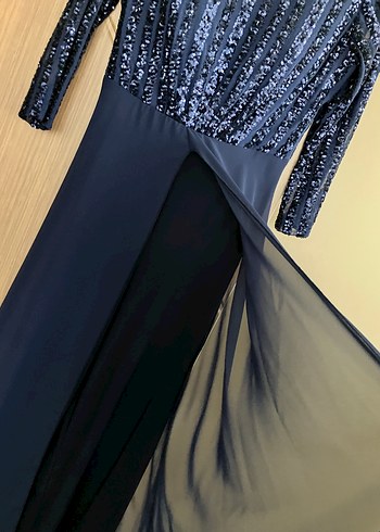 Lacivert Uzun Abiye Elbise görünümlü TULUM - Görsel 8