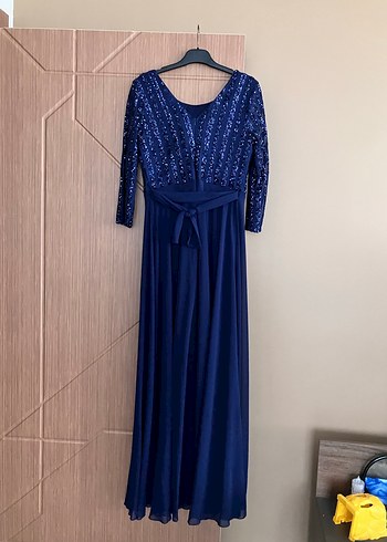 Lacivert Uzun Abiye Elbise görünümlü TULUM - Görsel 7