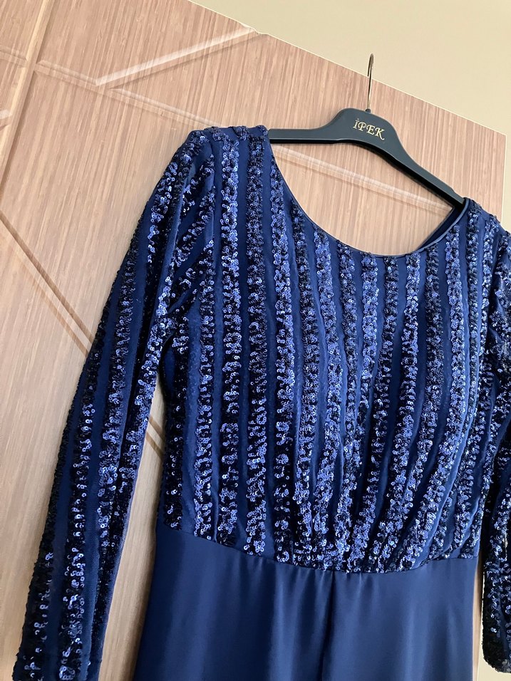 Lacivert Uzun Abiye Elbise görünümlü TULUM - Görsel 2