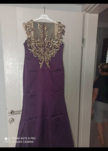 Mor İşlemeli Uzun Abiye Elbise - Görsel 2