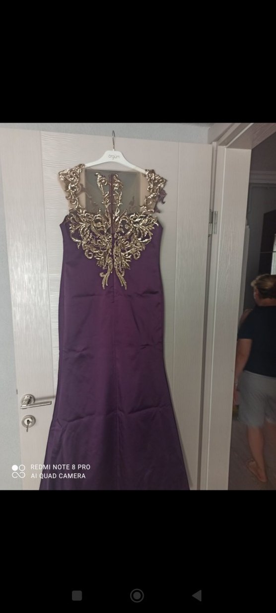 Mor İşlemeli Uzun Abiye Elbise - Görsel 2