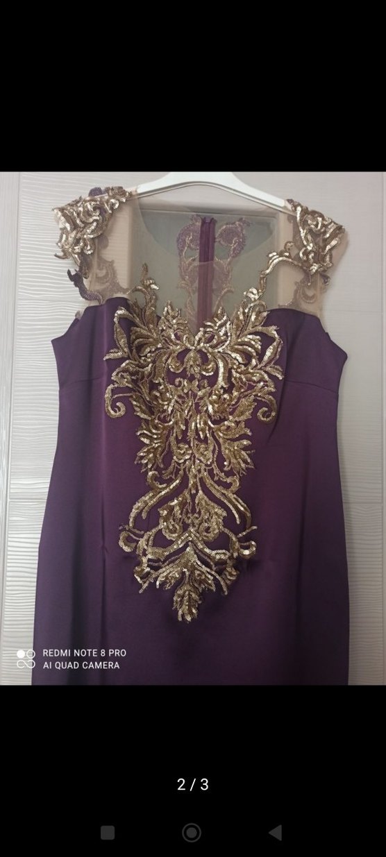 Mor İşlemeli Uzun Abiye Elbise - Görsel 3