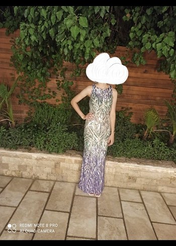 pul İşlemeli Uzun V Yaka Kadın Elbise - Görsel 3