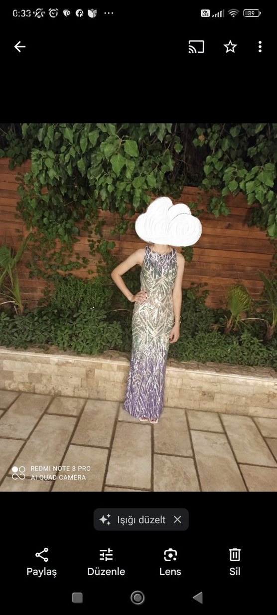 pul İşlemeli Uzun V Yaka Kadın Elbise - Görsel 3