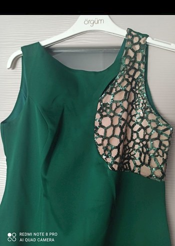 Yeşil Straplez Uzun Drapeli Abiye Elbise - Görsel 3