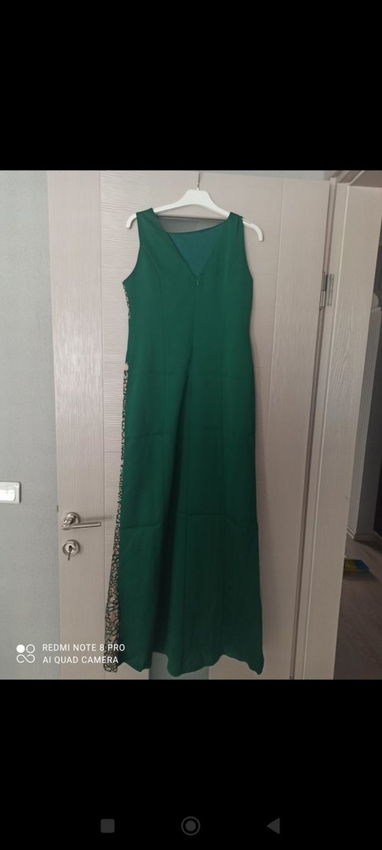 Yeşil Straplez Uzun Drapeli Abiye Elbise - Görsel 2