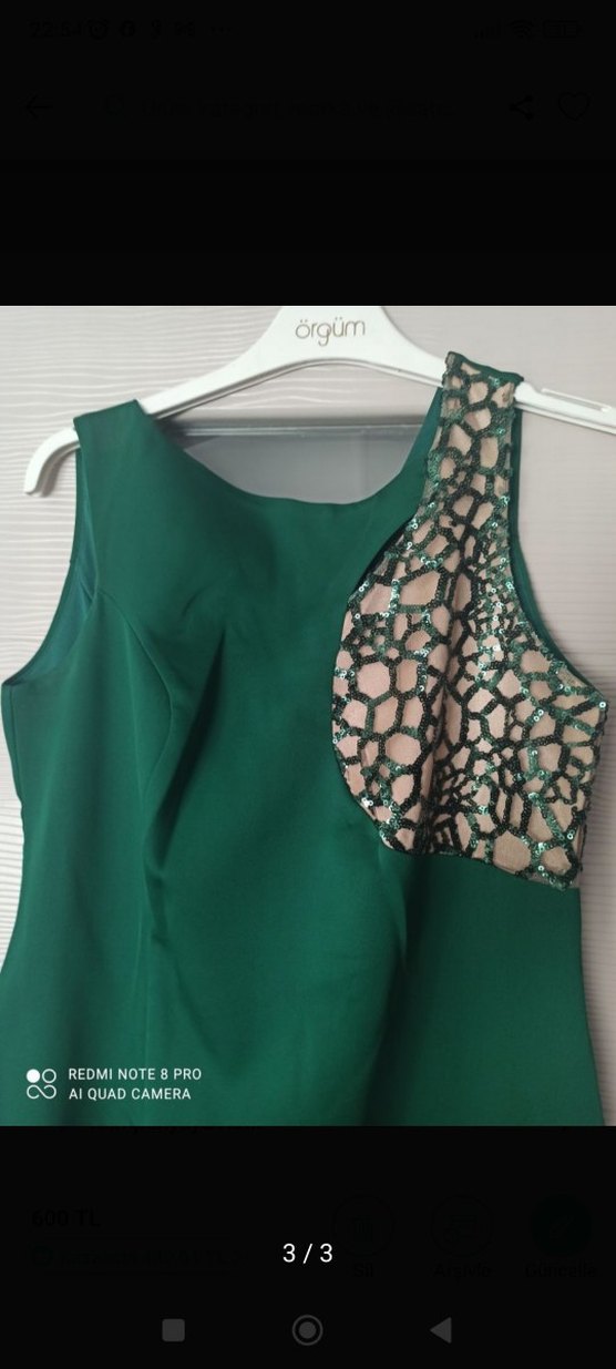 Yeşil Straplez Uzun Drapeli Abiye Elbise - Görsel 3