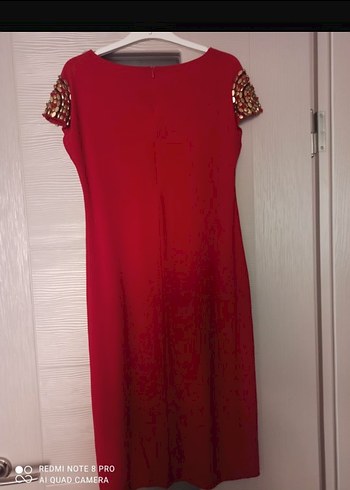 Kırmızı Drapeli Kısa Kollu Uzun Abiye Elbise - Görsel 2