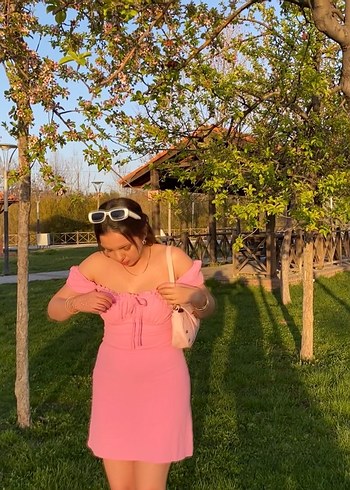 Pembe Mini Straplez Kadın Elbise - Görsel 3