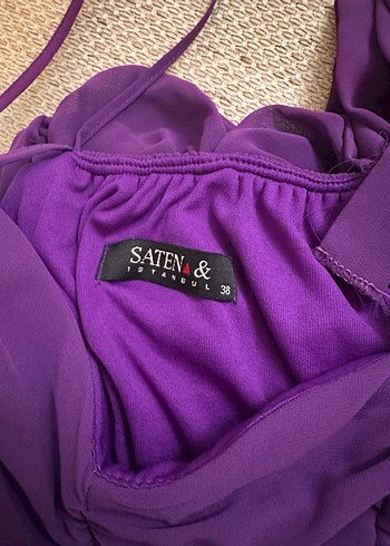 Mor Pilili Uzun Tek Omuz Elbise - Görsel 3