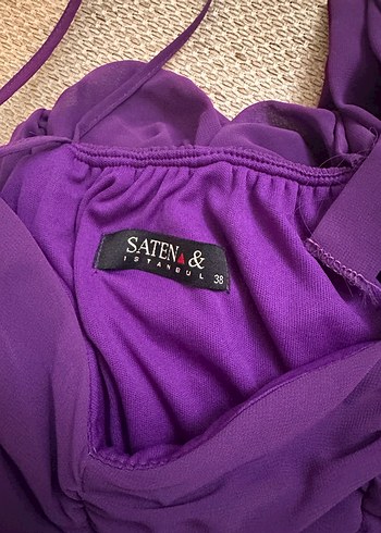 Mor Pilili Uzun Tek Omuz Elbise - Görsel 4