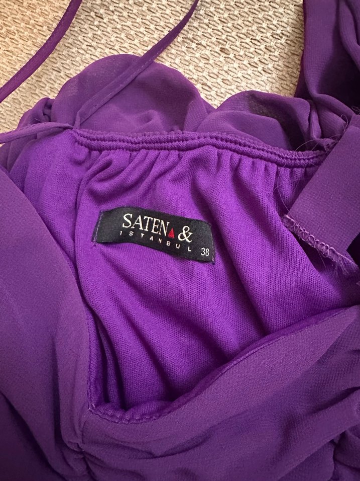 Mor Pilili Uzun Tek Omuz Elbise - Görsel 4