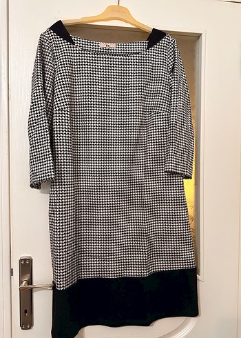 Uzun Kollu Siyah Gri Midi Örgü Elbise - Görsel 3