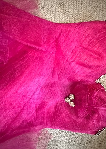 Pembe Uzun Straplez Fırfırlı Nişanlık Abiye - Görsel 2