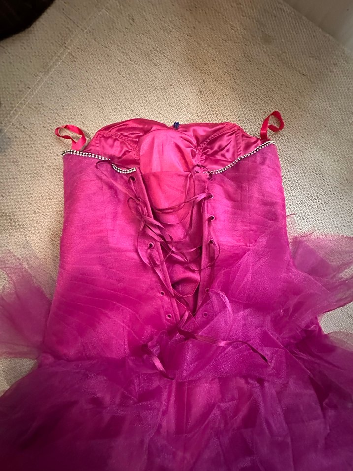 Pembe Uzun Straplez Fırfırlı Nişanlık Abiye - Görsel 4