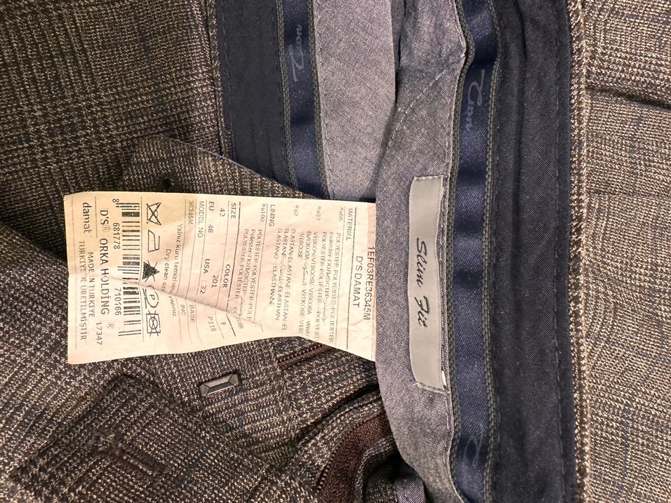 DS Lacivert çizgili Kahverengi Erkek Yün karışmlı Kumaş Pantolon - Görsel 2