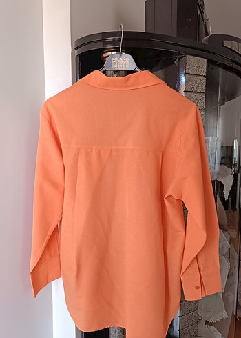 Turuncu Düğmeli Kadın Boyfriend Kalıp Gömlek - Görsel 2