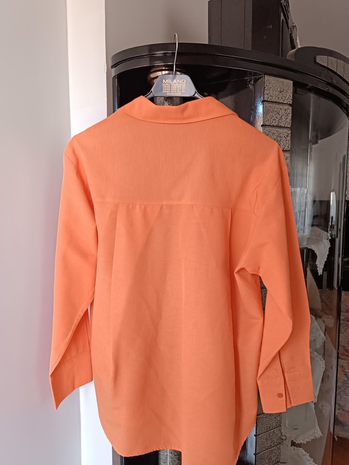 Turuncu Düğmeli Kadın Boyfriend Kalıp Gömlek - Görsel 2