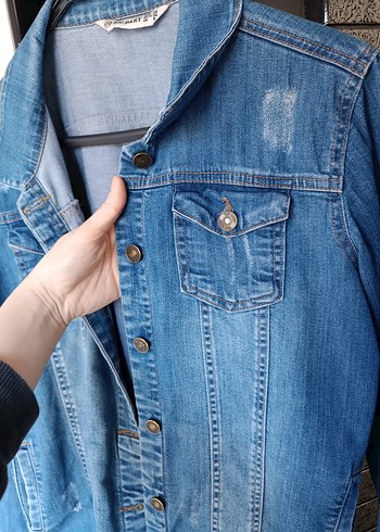 Düğmeli Mavi Kadın Denim Ceket - Görsel 2