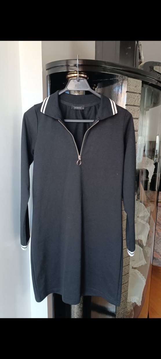 Siyah Mini Boy Fermuarlı Uzun Kollu Elbise - Görsel 2