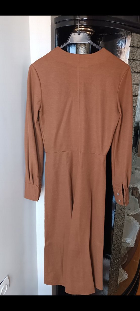 Kahverengi Uzun Kollu Kadın Elbise - Görsel 3