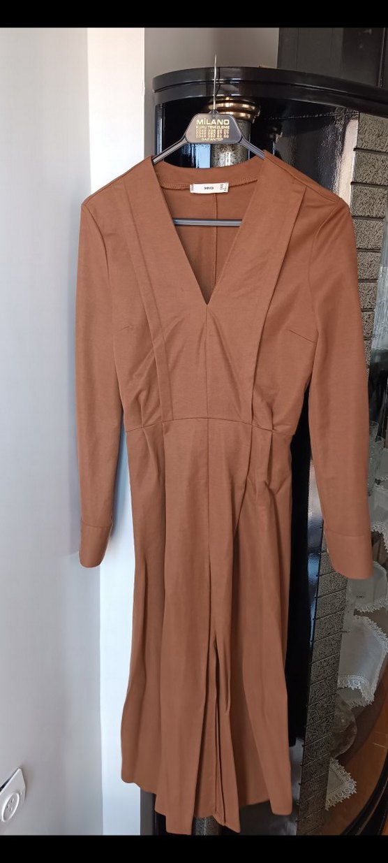 Kahverengi Uzun Kollu Kadın Elbise - Görsel 2