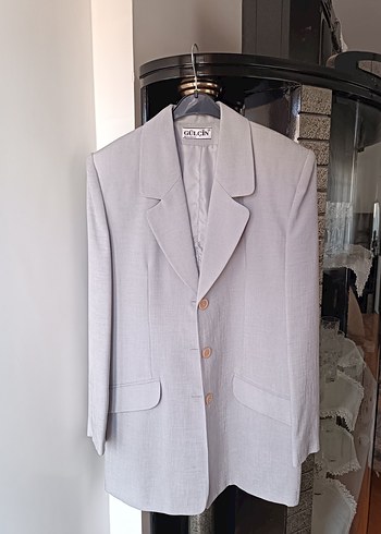 Kadın Beyaz Keten Uzun Elbise ve Ceketi - Görsel 2