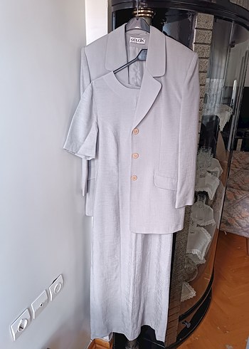 Kadın Beyaz Keten Uzun Elbise ve Ceketi - Görsel 6