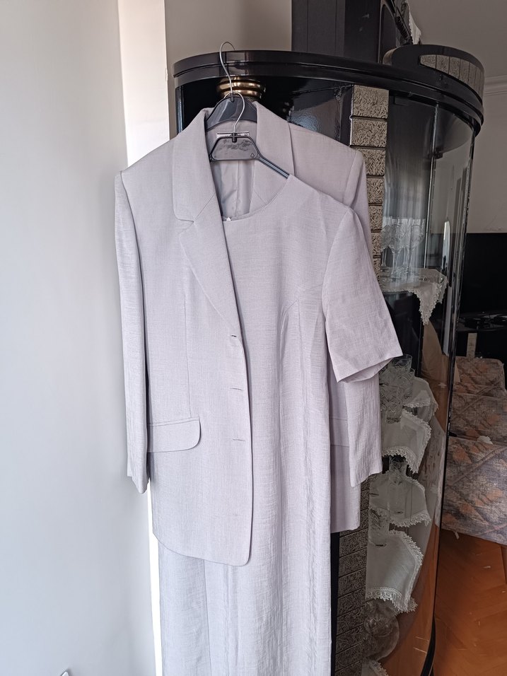 Kadın Beyaz Keten Uzun Elbise ve Ceketi - Görsel 4