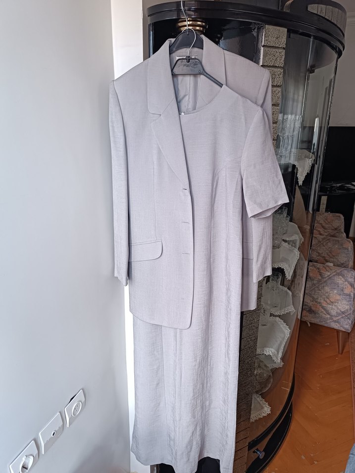 Kadın Beyaz Keten Uzun Elbise ve Ceketi - Görsel 5